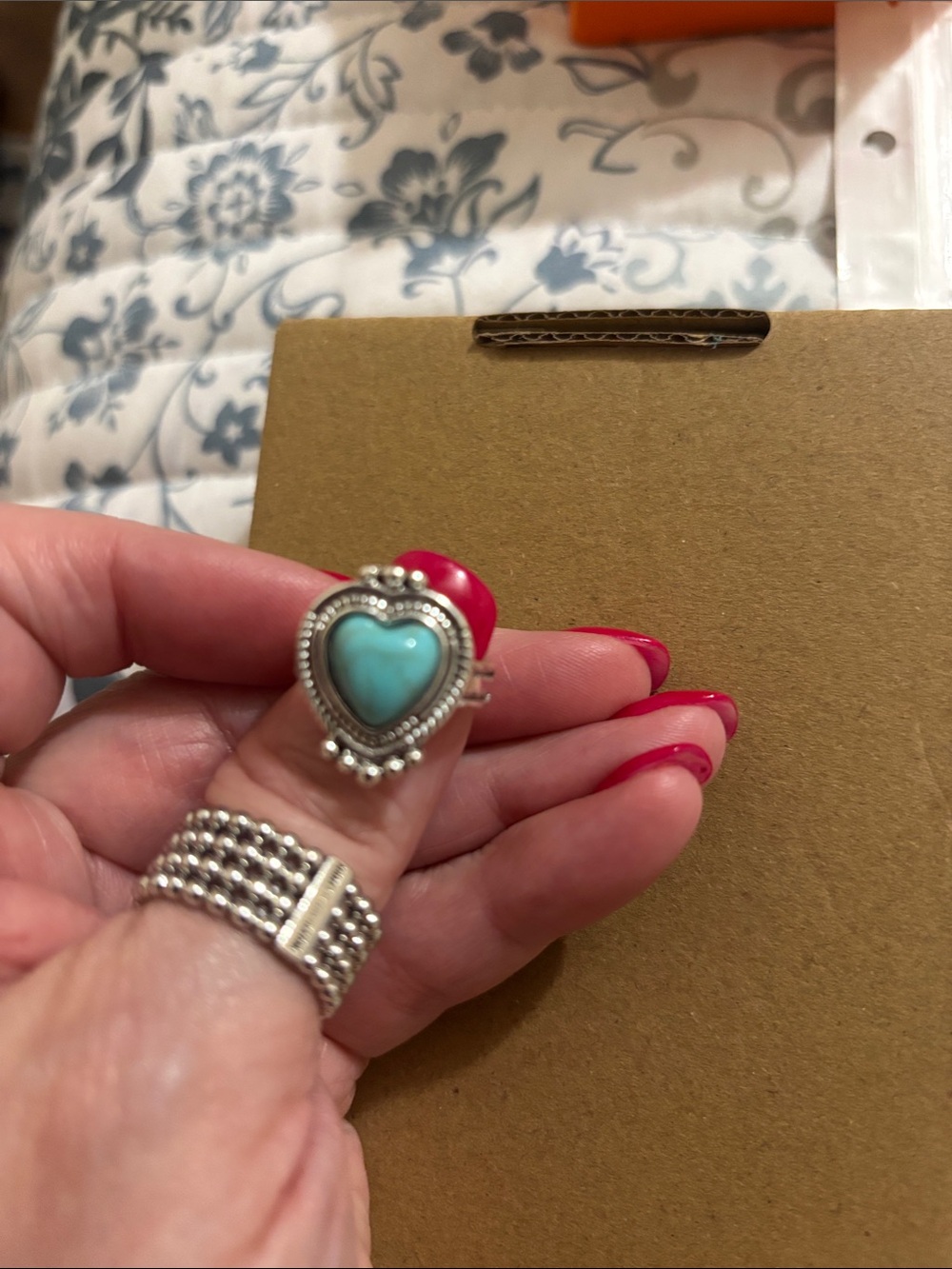 Sterling Silver Heart Turquoise Ring - Blue Stone
